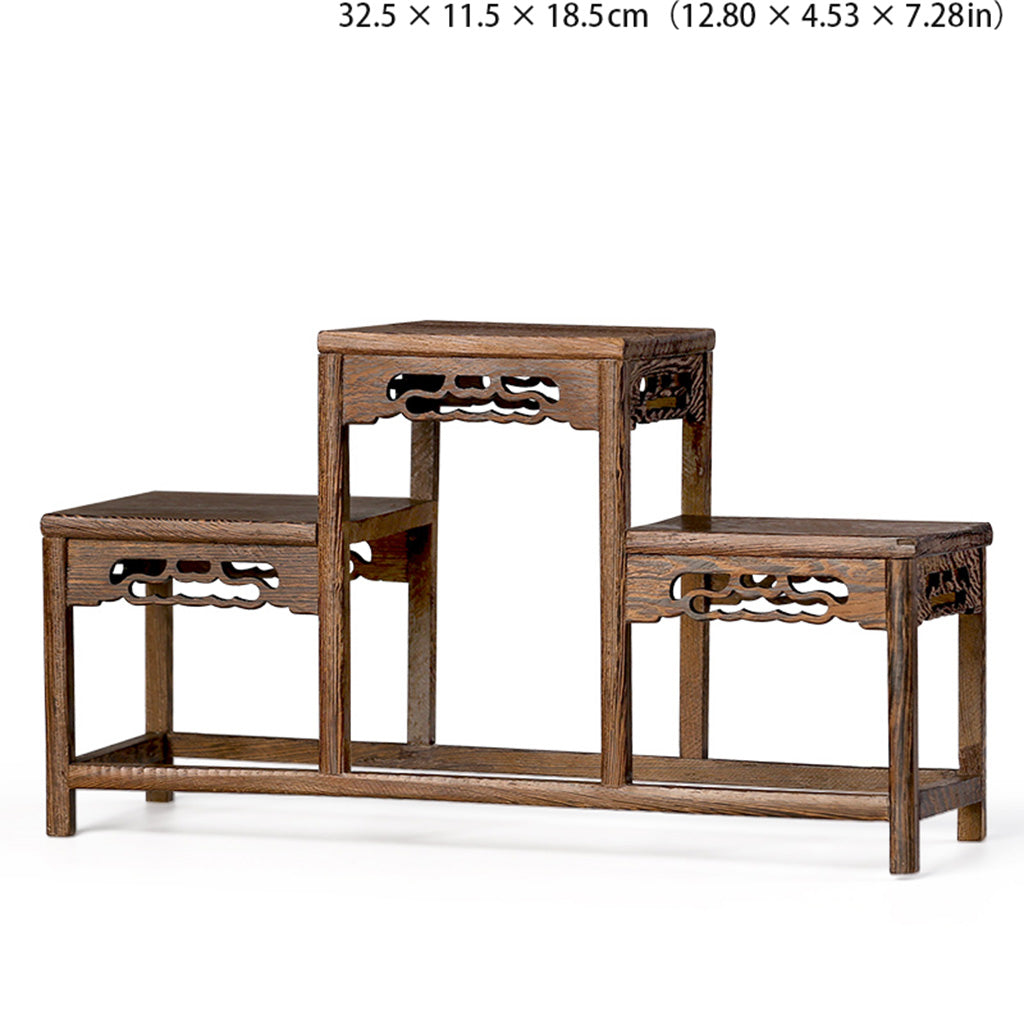 Handcrafted Macassar Ebony Tiered Display Stand – Elegant Heritage for Tea Sets, Bonsai & Collectibles | Zen Ara Grove