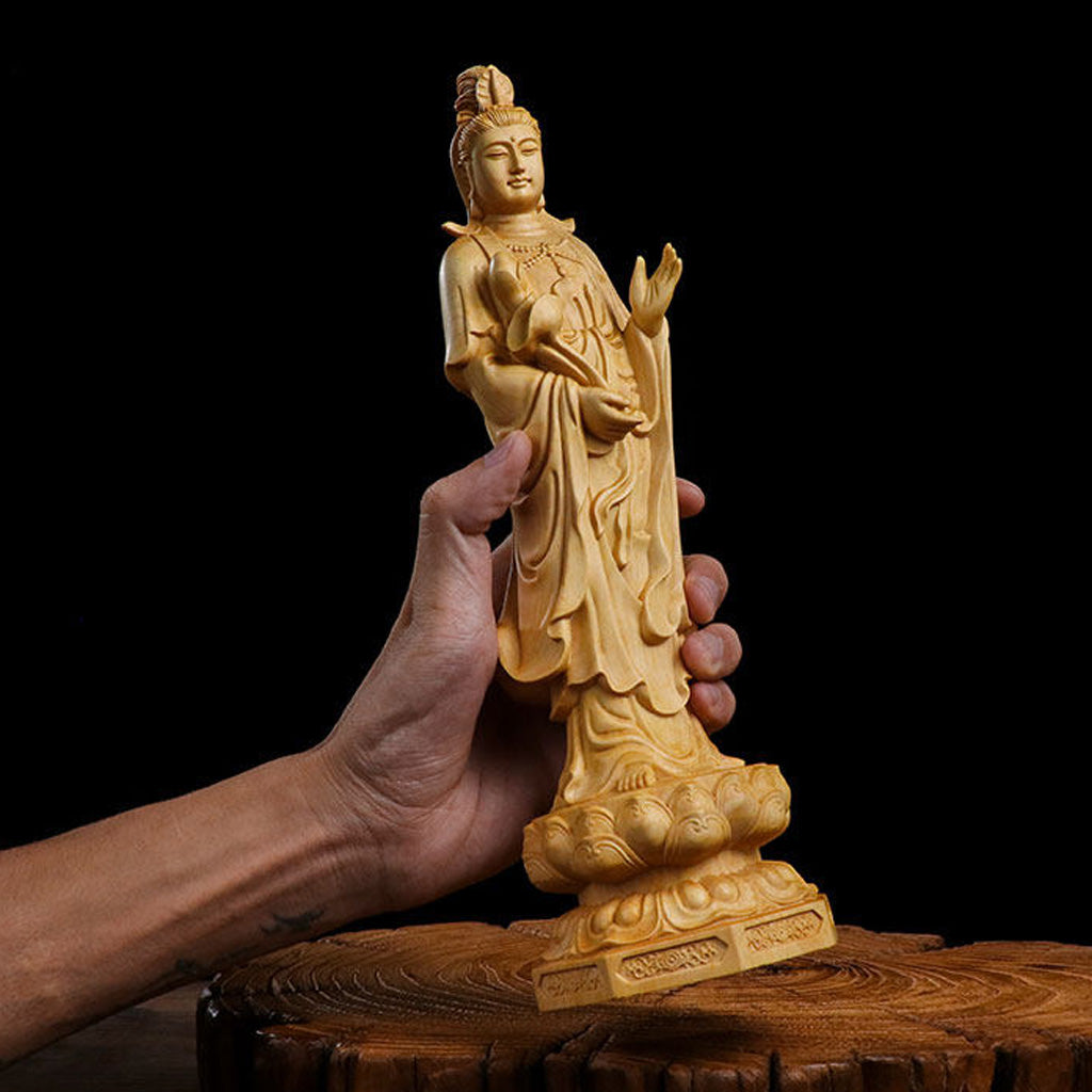 Hand‑Carved Boxwood Triple Holy Buddha Statue – Symbol of Compassion, Wisdom & Enlightenment | Zen Ara Grove