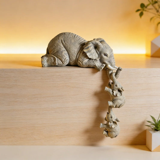 Elephant Family Figurines – Mother and Two Calves, Symbol of Love & Protection | Zen Ara Grove