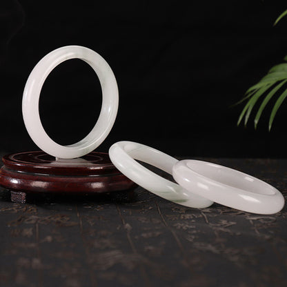 Misty Mountain Jade Bangle – Whisper of Serenity and Harmony in White & Green | Zen Ara Grove