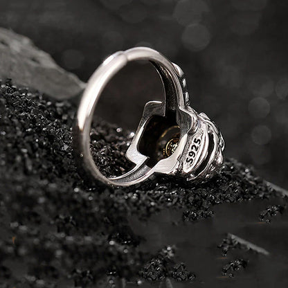 S925 Sterling Silver Pixiu Ring – Fortune & Protection – Adjustable with Rotating Gold Bead | Zen Ara Grove