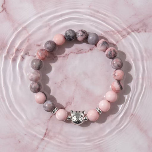 Gold Gradient Cat Pink Zebra Stone Protective Bracelet | Zen Ara Grove
