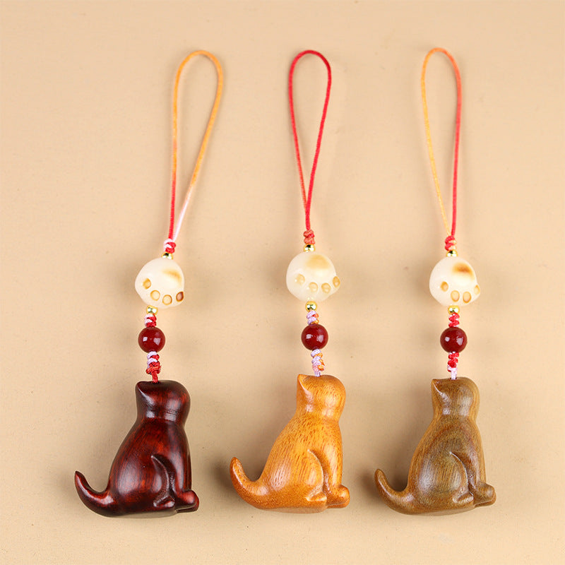 Small Leaf Red Sandalwood Green Sandalwood Sandalwood Sitting Cat Sooth Phone Hanging Decoration | Zen Ara Grove