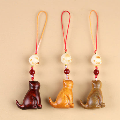 Small Leaf Red Sandalwood Green Sandalwood Sandalwood Sitting Cat Sooth Phone Hanging Decoration | Zen Ara Grove