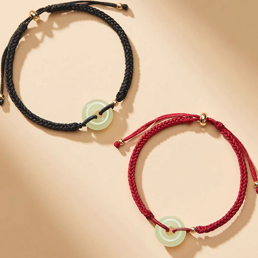 Adjustable Hand-Braided Hetian Jade Peace Buckle Bracelet — Balance & Good Wishes
