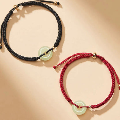 Adjustable Hand-Braided Hetian Jade Peace Buckle Bracelet — Balance & Good Wishes