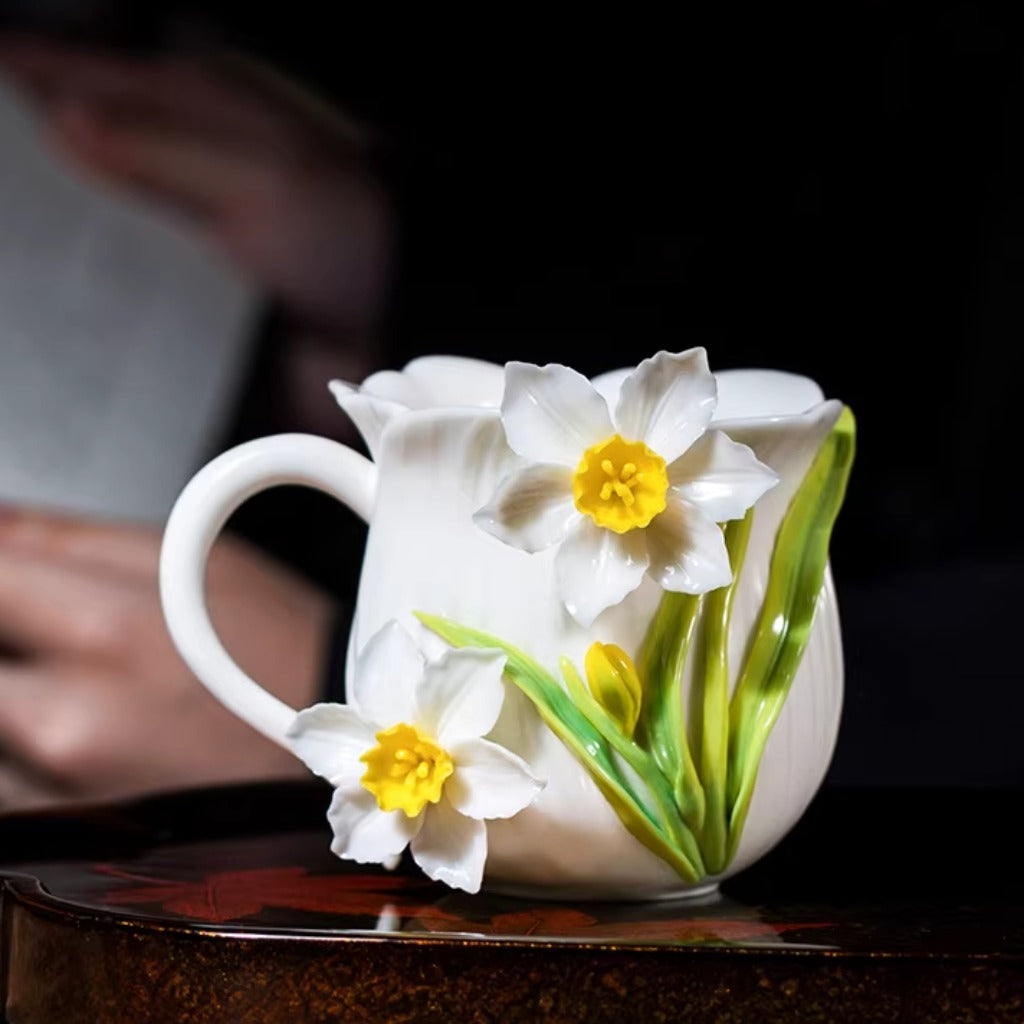 Handcrafted Ceramic Cup with Gourd Blossom – Living Art on Your Teacup | Zen Ara Grove