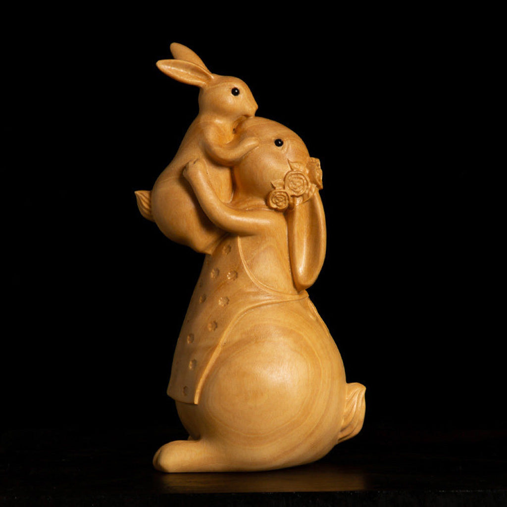 Boxwood Family Bunny Wood Sculpture – Symbol of Love & Blessing | Zen Ara Grove