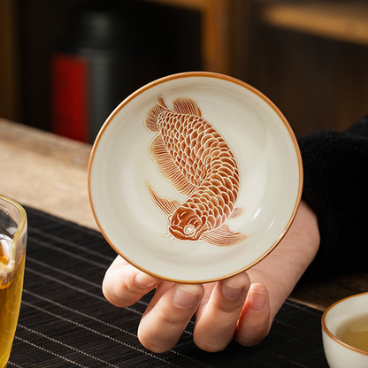 Oriental Ru Kiln Pu-er Cup – Handcrafted Porcelain with Silver Scale Glaze and Dragon Pattern | Zen Ara Grove