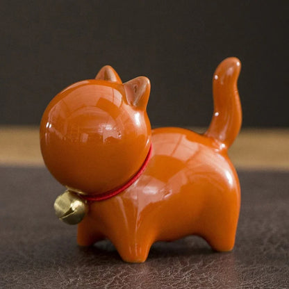 Mini Cute Lucky Bell Cat Tea Pet Ceramic Home Desk Figurine Decoration| Zen Ara Grove