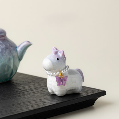 Ceramic Horse Figurine with Gradient Purple Crystalline Glaze – Artistic Shine and Serenity | Zen Ara Grove