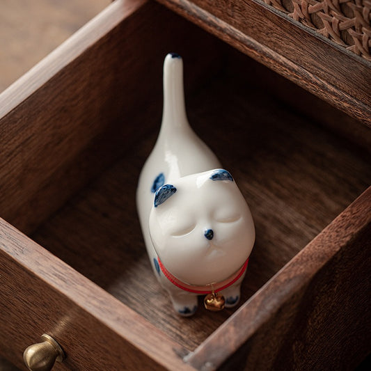Mini Lucky White Cat Kitten Tea Pet Ceramic Home Desk Figurine Decoration | Zen Ara Grove