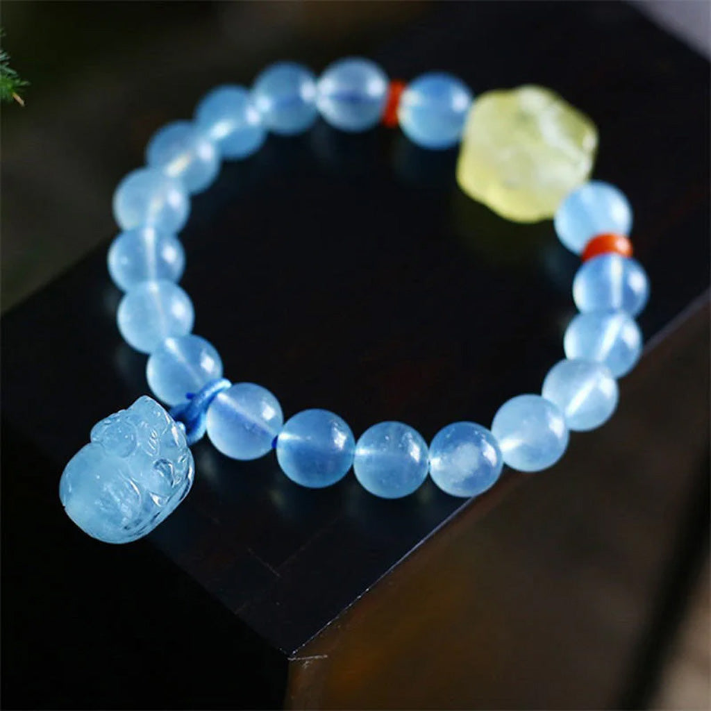 Natural Aquamarine Pixiu Bracelet – The Guardian of Wealth & Fortune | Zen Ara Grove