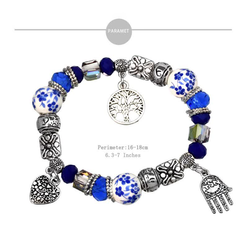 Zen-Charm Blue Porcelain Bracelet | Crystal Glow & Serenity