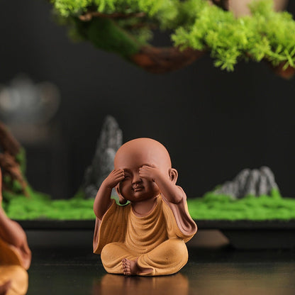 Handcrafted Ceramic "Four-Nos" Monk Statues – Symbol of Inner Calm & Thoughtful Living | Zen Ara Grove