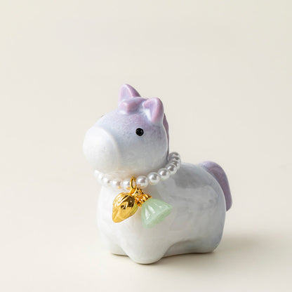 Ceramic Horse Figurine with Gradient Purple Crystalline Glaze – Artistic Shine and Serenity | Zen Ara Grove