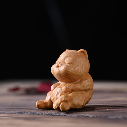 Mini Cute Sitting Cat Sandalwood Protection Home Decoration  | Zen Ara Grove