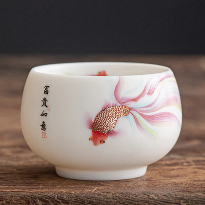 Milky White Ceramic Mug with Koi Motif – Elegant Glaze for Hot and Cold Drinks | Zen Ara Grove