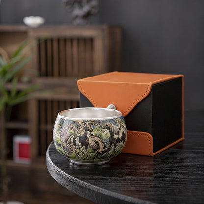 Handmade Silver Cup Gift Set – Sign of Prosperity & Harmony – Artistic Mountain Pattern | Zen Ara Grove
