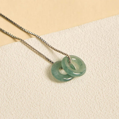 Double Jade Peace Buckle Necklace with Gold-Tone or Silver-Tone Chain