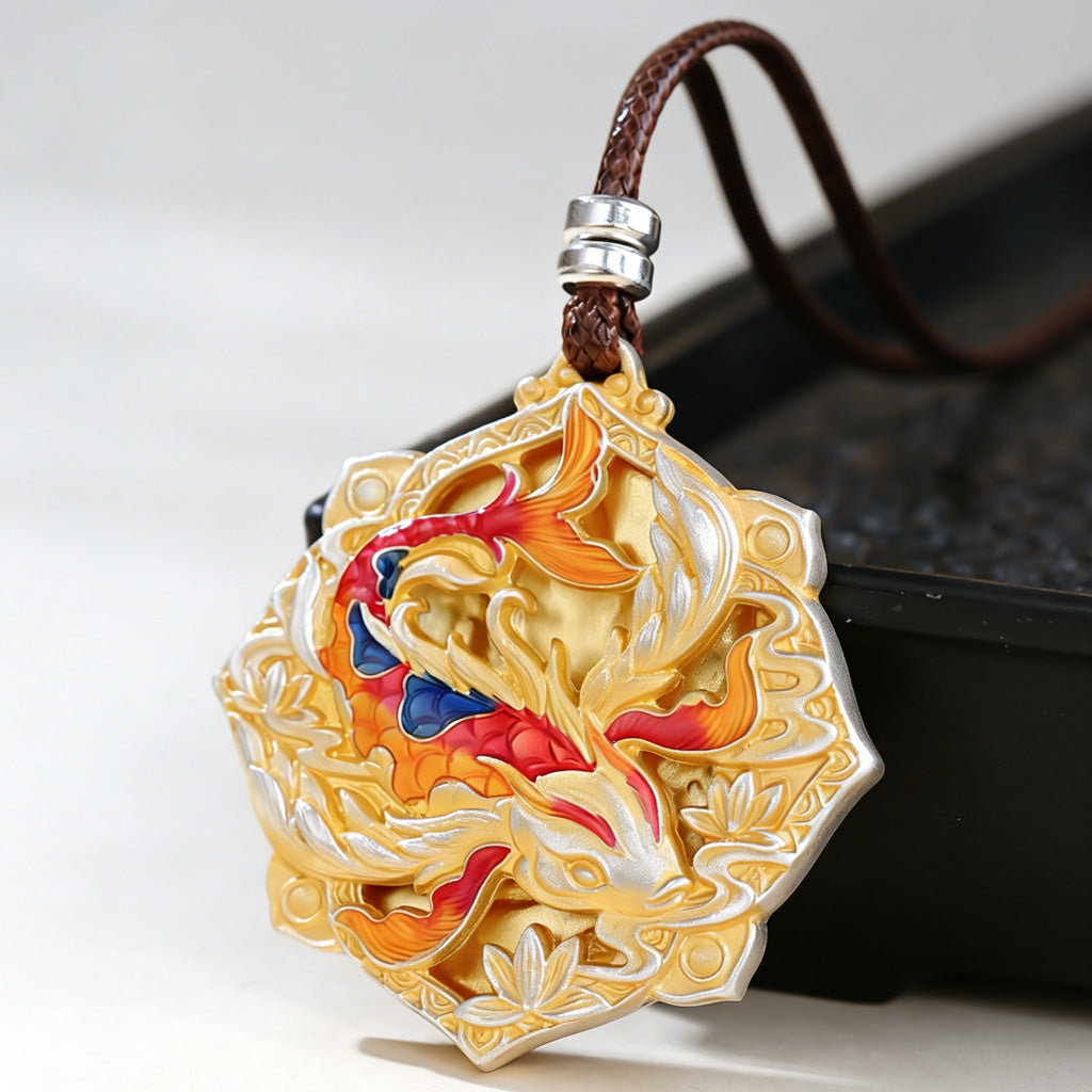 Koi Fish Silver Pendant Necklace – Symbol of Luck & Prosperity – 999 Fine Silver Hand‑Carved Double‑Sided Design | Zen Ara Grove