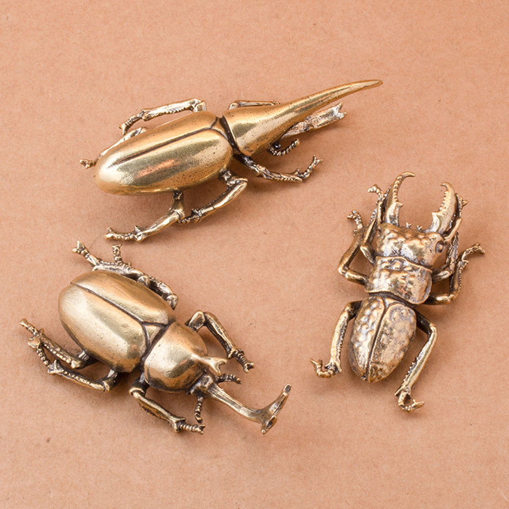 Solid Brass Rhinoceros Beetle & Hercules Beetle Figurines – Vintage Insect Sculpture Collection | Zen Ara Grove