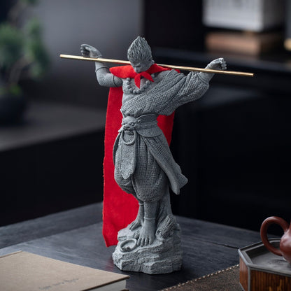 Monkey King Warrior Buddha Statue – Carved Green Sandstone Art Figurine | Zen Ara Grove