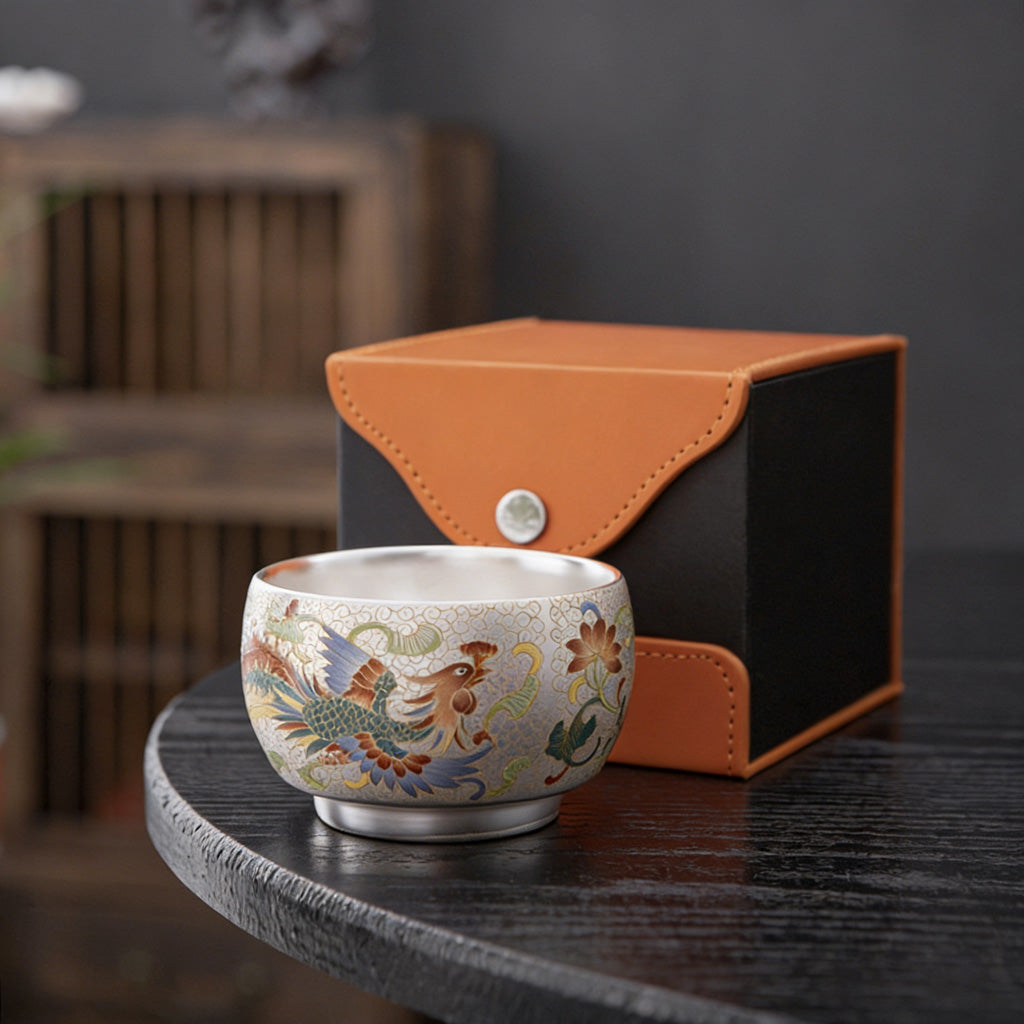 Handmade Silver Cup Gift Set – Sign of Prosperity & Harmony – Artistic Mountain Pattern | Zen Ara Grove