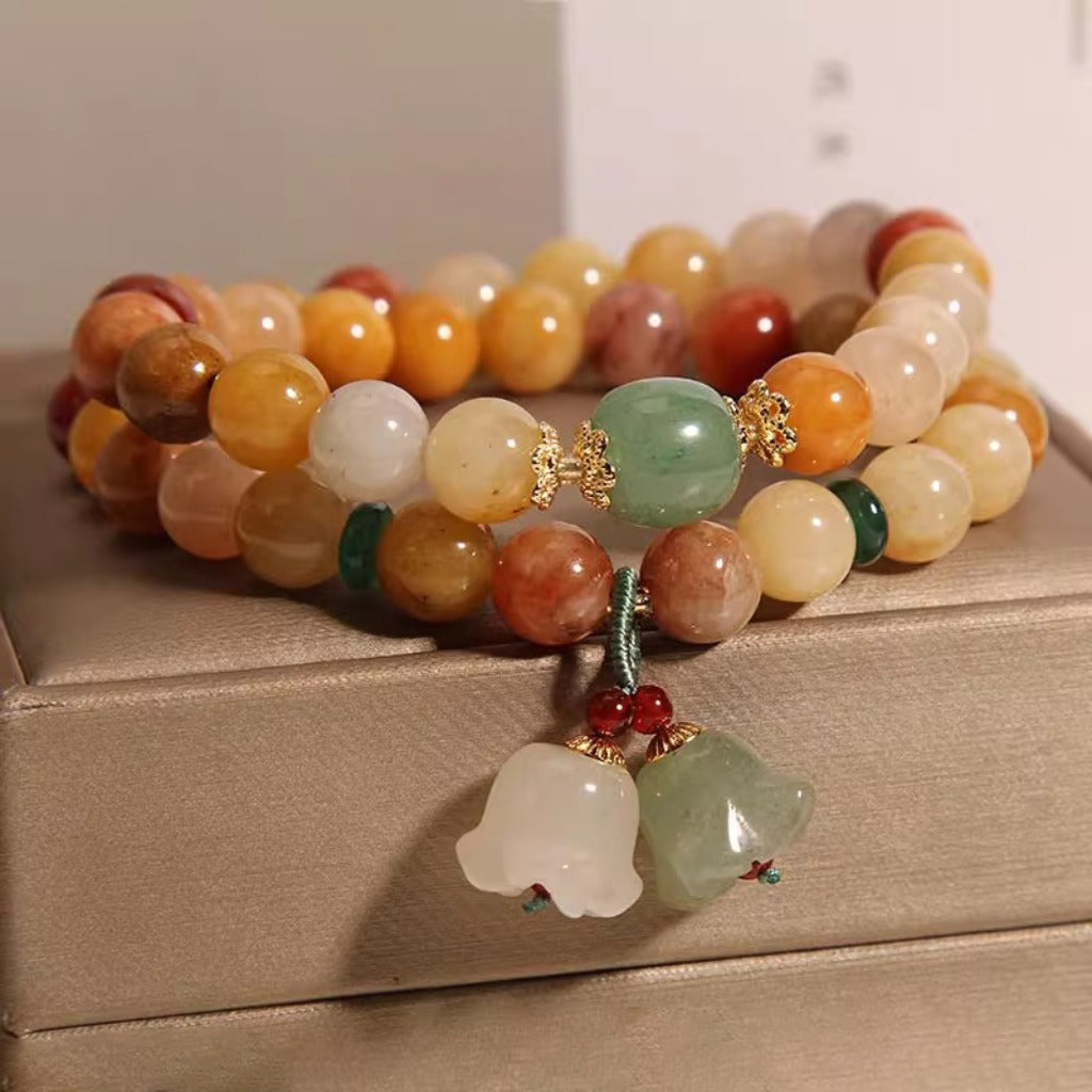 Handmade Golden Jade & Orchid Wind Chime Bracelet | Zen Ara Grove