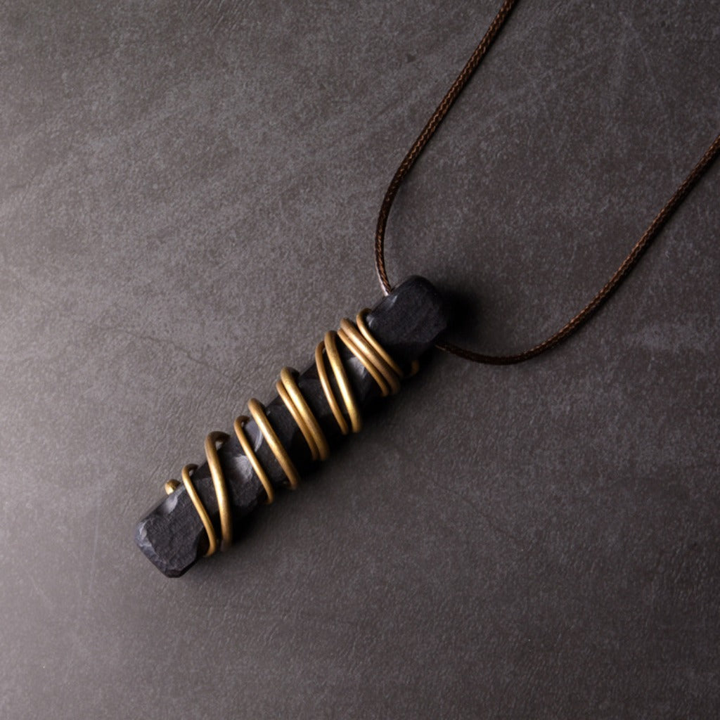 Zen Meditation Pendant – Ebony Wood Wrapped in Brass Wire | Zen Ara Grove