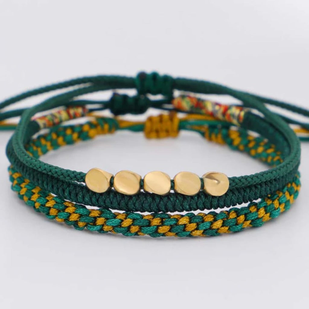 Handmade Diamond Knot Cord Bracelet – Blue & Green with Irregular Copper Bead | Zen Ara Grove