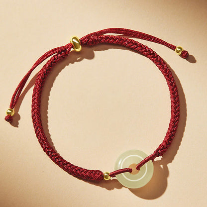 Adjustable Hand-Braided Hetian Jade Peace Buckle Bracelet — Balance & Good Wishes