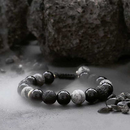 Handmade Adjustable Cord – Volcanic Stone & Polished Obsidian, Galaxy Style | Zen Ara Grove