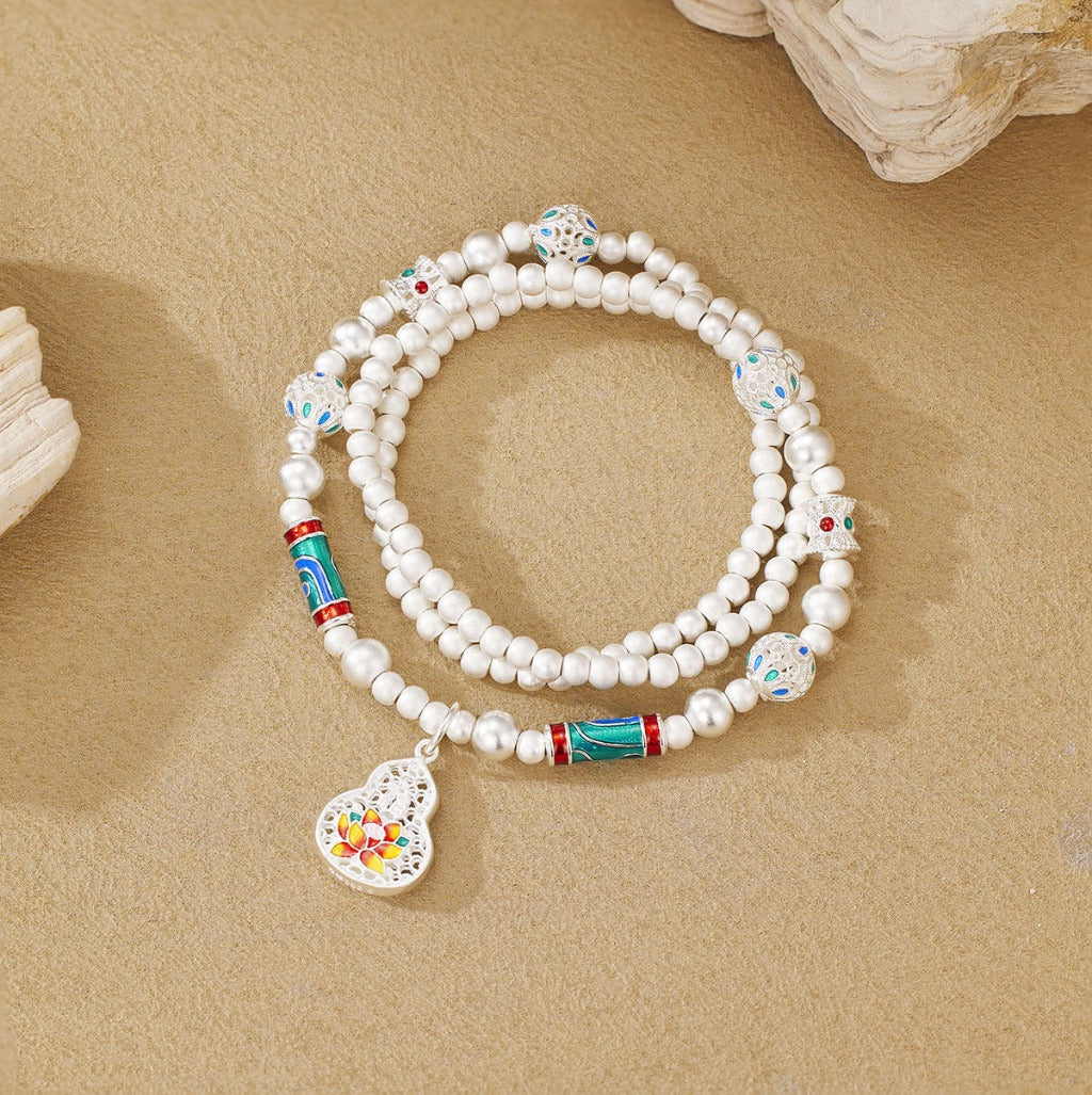 Enamel Gourd & Lotus Bracelet – Purity in Every Bead | Zen Ara Grove