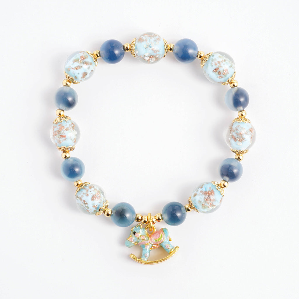 LIMITED TIME OFFER-Handcrafted Blue Agate and Luminous Glass Bead Bracelet –  A Symbol of Joy and Protection | Zen Ara Grove