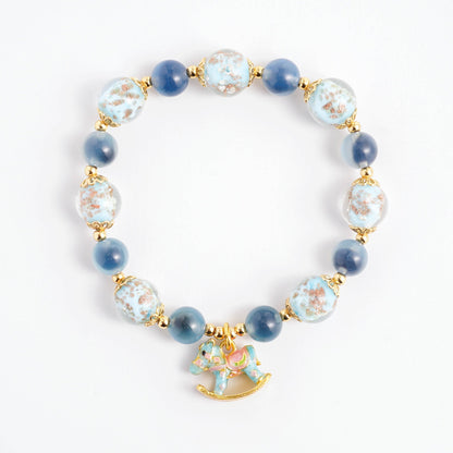 LIMITED TIME OFFER-Handcrafted Blue Agate and Luminous Glass Bead Bracelet –  A Symbol of Joy and Protection | Zen Ara Grove