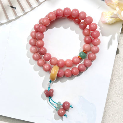 Natural Pink Lotus Root Bodhi Beads Bracelet – “Spring Blossom” Meditation Mala, Handmade Prayer Jewelry