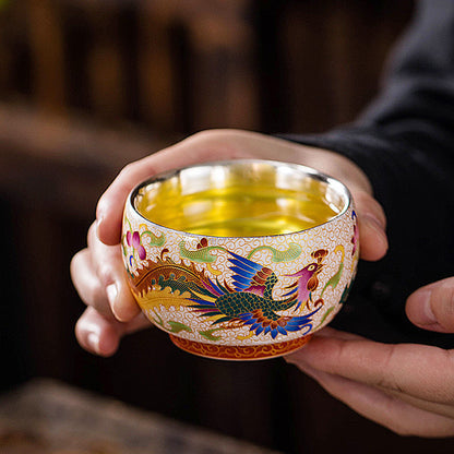 999 Silver Hammered Teacup – Dragon & Phoenix Design – Handcrafted Symbol of Strength and Harmony | Zen Ara Grove