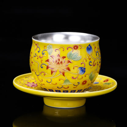 999 Silver Enamel Teacup Gift Set – Five Colors Blooming – Symbols of Love, Harmony & Prosperity | Zen Ara Grove