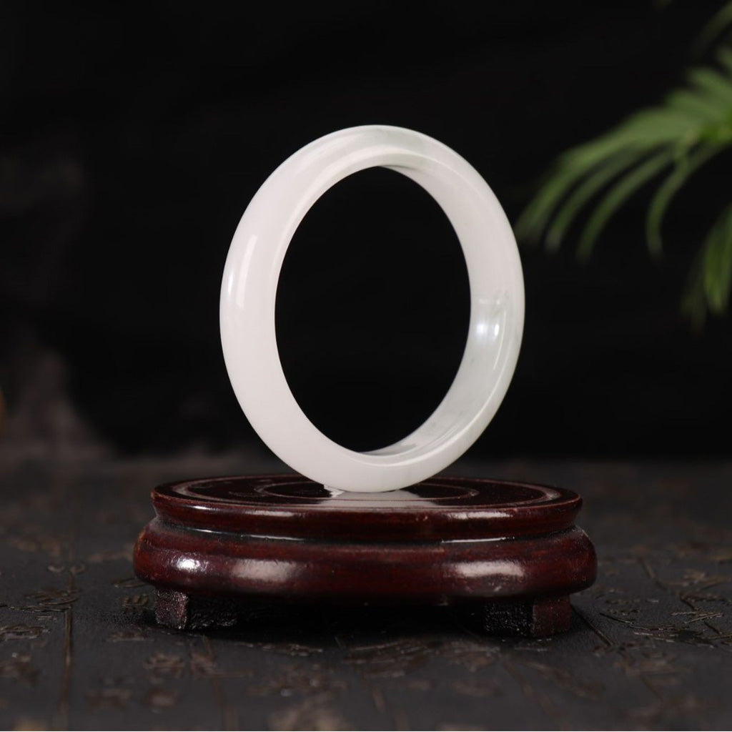 Misty Mountain Jade Bangle – Whisper of Serenity and Harmony in White & Green | Zen Ara Grove