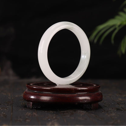 Misty Mountain Jade Bangle – Whisper of Serenity and Harmony in White & Green | Zen Ara Grove