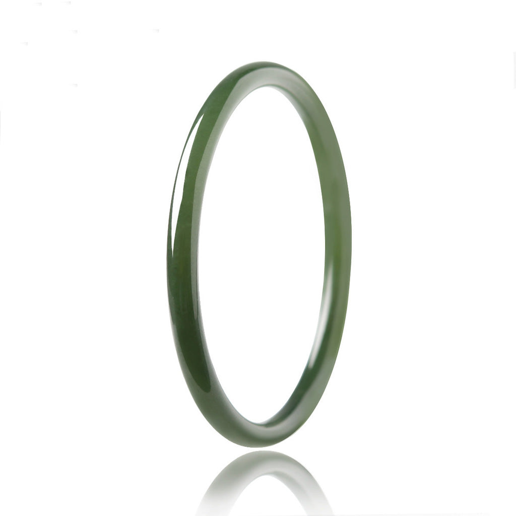 Dark Green Jade Thin Round Bangle – Wisdom & Protection | Zen Ara Grove