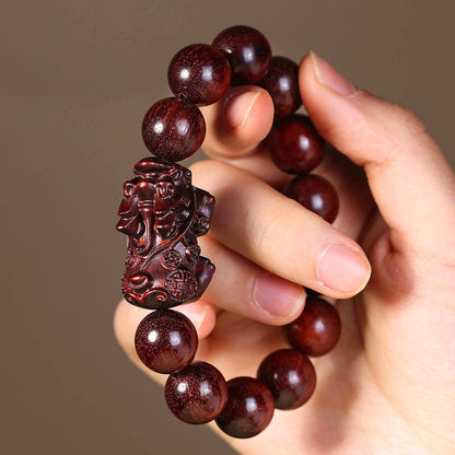 Handcrafted Red Sandalwood Pixiu Beaded Bracelet – Prosperity & Longevity | Zen Ara Grove