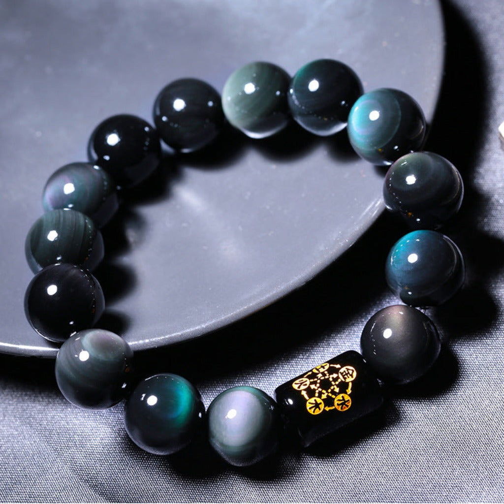 Natural Obsidian Bracelet – Rainbow Eye Design for Strength & Clarity | Zen Ara Grove