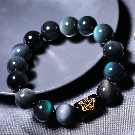 Natural Obsidian Bracelet – Rainbow Eye Design for Strength & Clarity | Zen Ara Grove