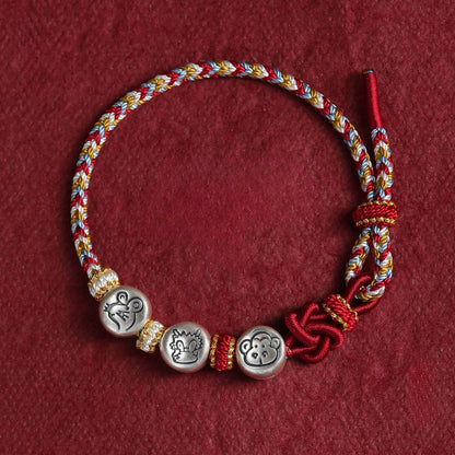 999 Silver 12 Zodiac Bead Braided Multi‑Color Adjustable Bracelet –Fortune & Peace | Zen Ara Grove