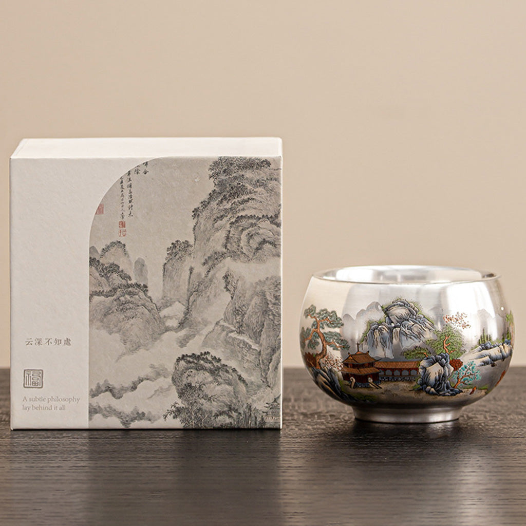 999 Silver Tea Cup – Emblem of Serenity & Blessing – Fine Hammered Finish | Zen Ara Grove