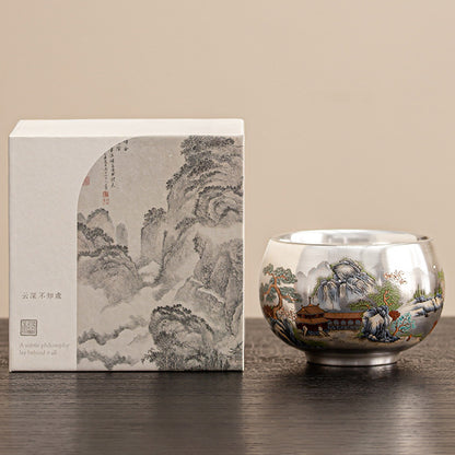 999 Silver Tea Cup – Emblem of Serenity & Blessing – Fine Hammered Finish | Zen Ara Grove