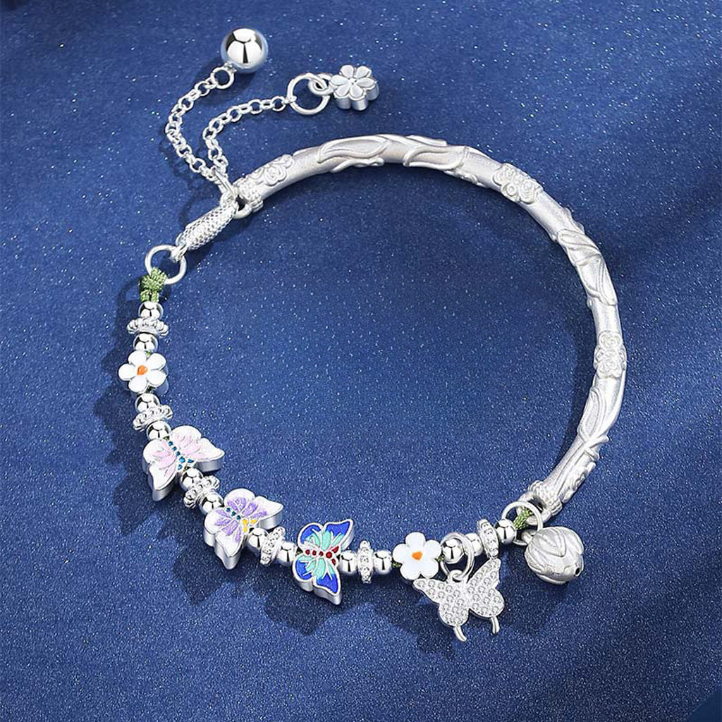 Half Cuff Sterling Silver Bracelet – Delicate Butterfly and Flower with Elegant Tassel | Zen Ara Grove