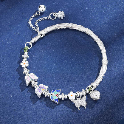 Half Cuff Sterling Silver Bracelet – Delicate Butterfly and Flower with Elegant Tassel | Zen Ara Grove